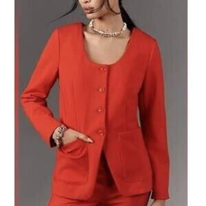 Anthropologie Maeve Red Scoop Neck Cutaway Blazer Jacket Button Front Size S